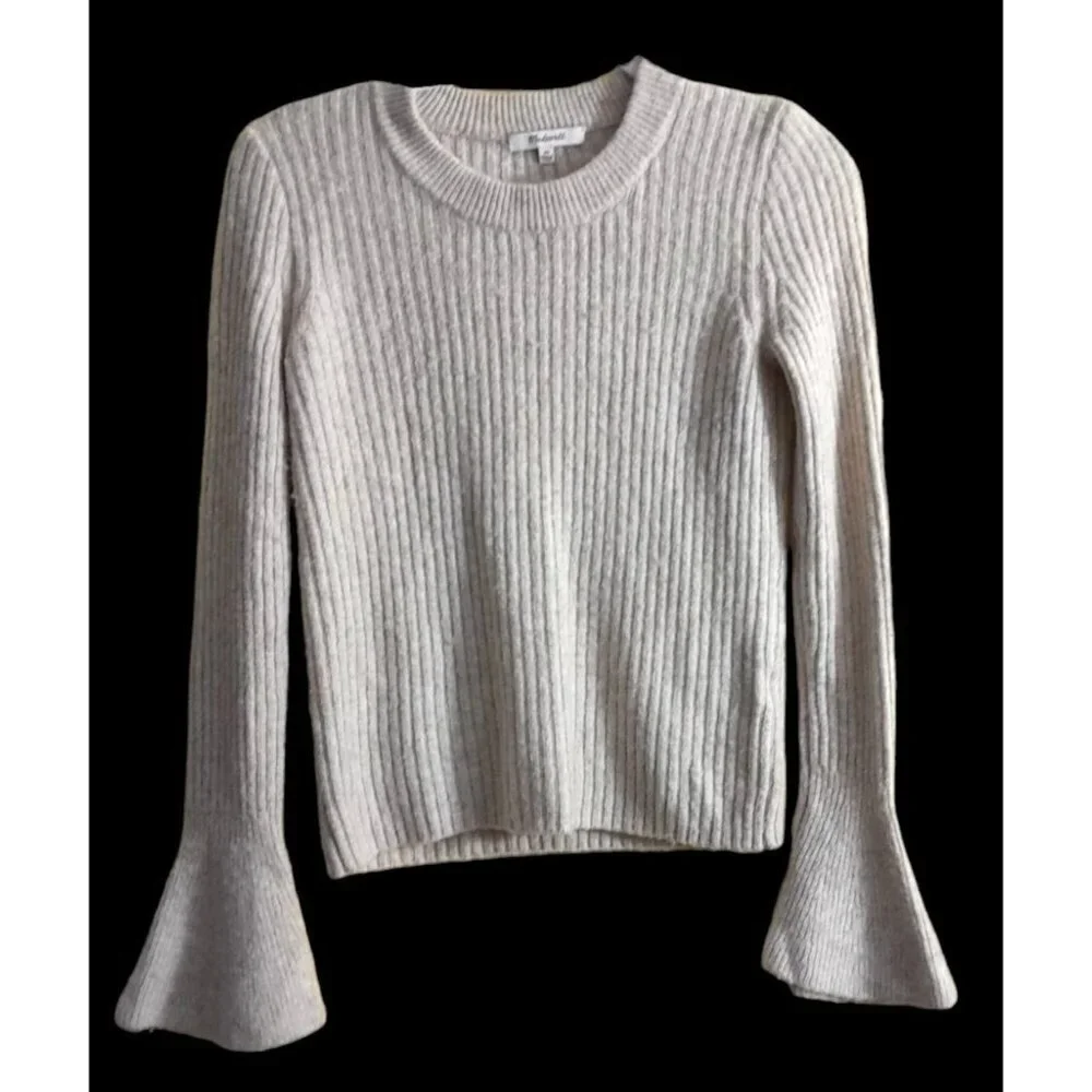 Madewell Wool Blend Flared Sleeve Lightweight Fall School Sweater Sz XS Oatmeal